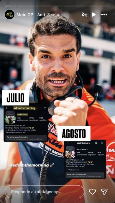Historia de XATET Agency que compara el perfil de Adri en julio y en agosto