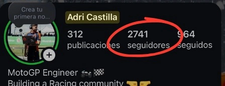 Captura original de julio: perfil de Adri con 2.741 seguidores