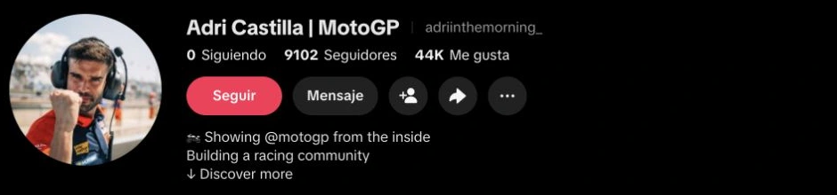Captura real del perfil de TikTok en octubre con 9.102 seguidores