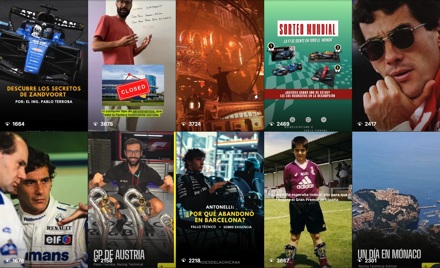 Otros diez reels registrados antes de XATET con sus visualizaciones públicas